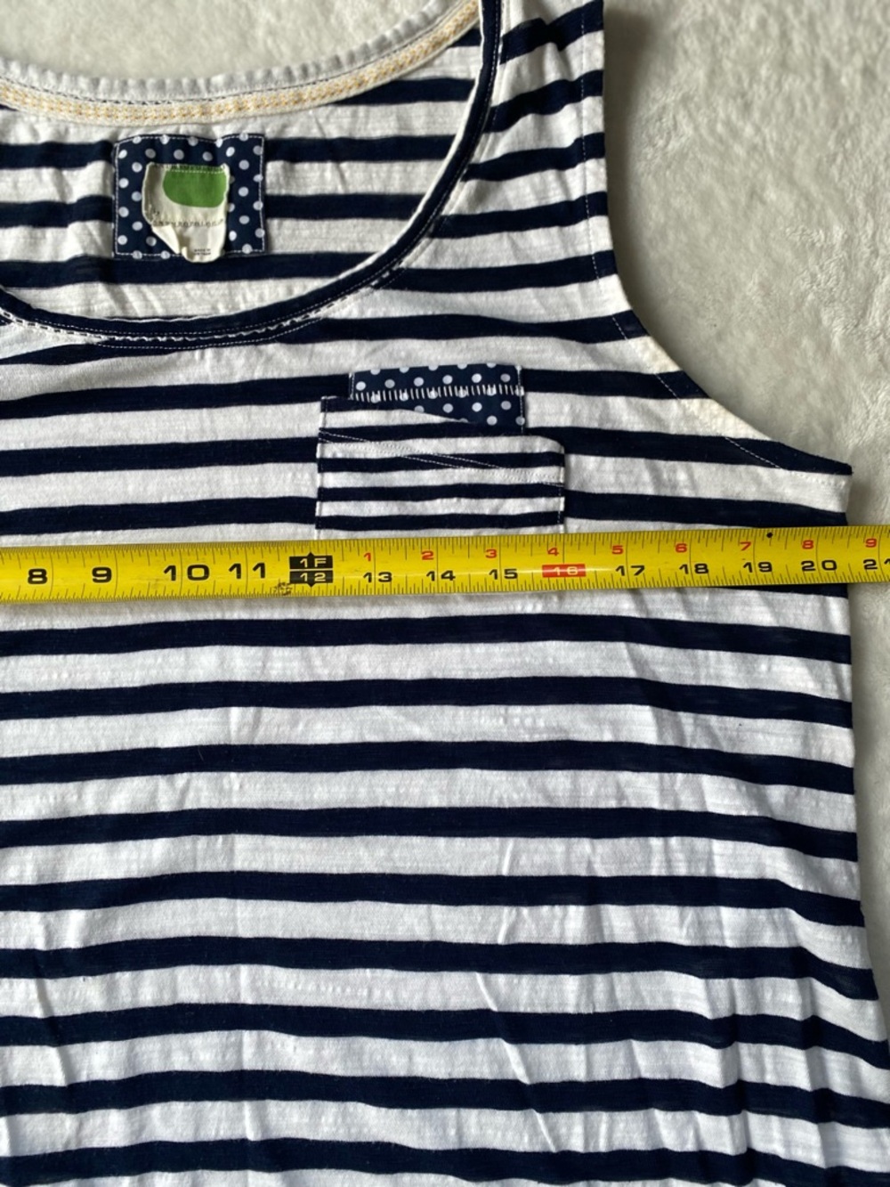 Anthropologie Blue & White Striped Tank Top with Polka Dot Pocket - Size L - Picture 7 of 10